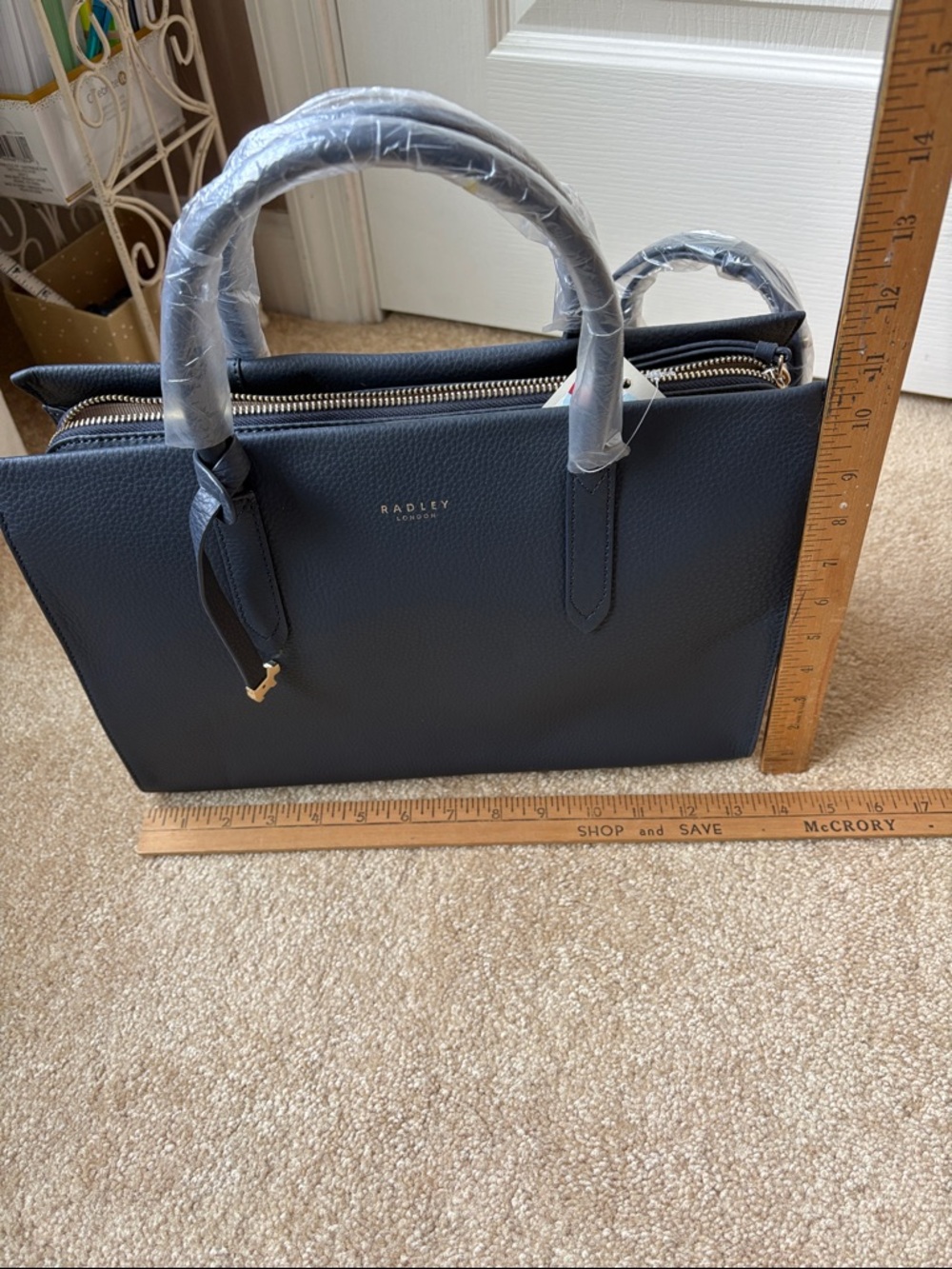 RADLEY LONDON Dark Blue Arlington Court Large Pebbled Leather Satchel - Picture 5 of 6